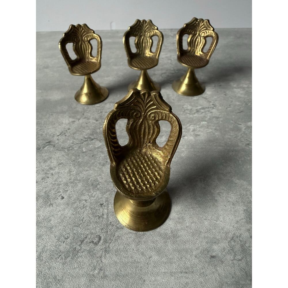 Set of 4 Vintage Miniature 2.5”  Brass Chair Lot Dollhouse Furniture Handcrafted